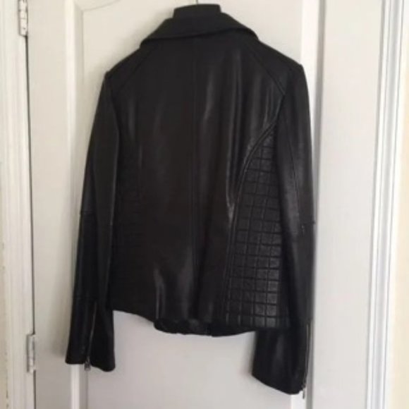 VIA SPIGA Black Leather Motorcycle Jacket - Picture 2 of 6